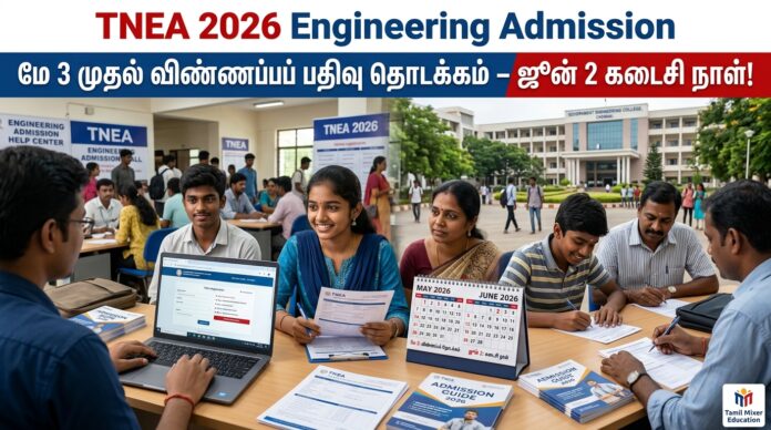 🎓 TNEA 2026 Engineering Admission: மே 3 முதல் விண்ணப்பப் பதிவு தொடக்கம் – ஜூன் 2 கடைசி நாள்!