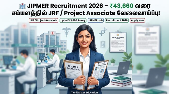 🏥 JIPMER Recruitment 2026 – ₹43,660 வரை சம்பளத்தில் JRF / Project Associate வேலைவாய்ப்பு!
