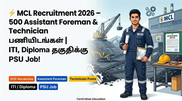 ⚡ MCL Recruitment 2026 – 500 Assistant Foreman & Technician பணியிடங்கள் | ITI, Diploma தகுதிக்கு PSU Job!