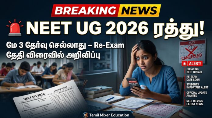 🚨 NEET UG 2026 ரத்து! மே 3 தேர்வு செல்லாது – Re-Exam தேதி விரைவில் அறிவிப்பு
