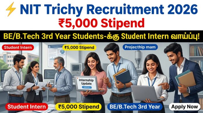 ⚡ NIT Trichy Recruitment 2026: ₹5,000 Stipend – BE/B.Tech 3rd Year Students-க்கு Student Intern வாய்ப்பு!