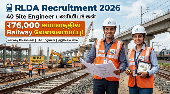 🚆 RLDA Recruitment 2026: 40 Site Engineer பணிக்கு ₹76,000 சம்பளத்தில் Railway வேலைவாய்ப்பு!