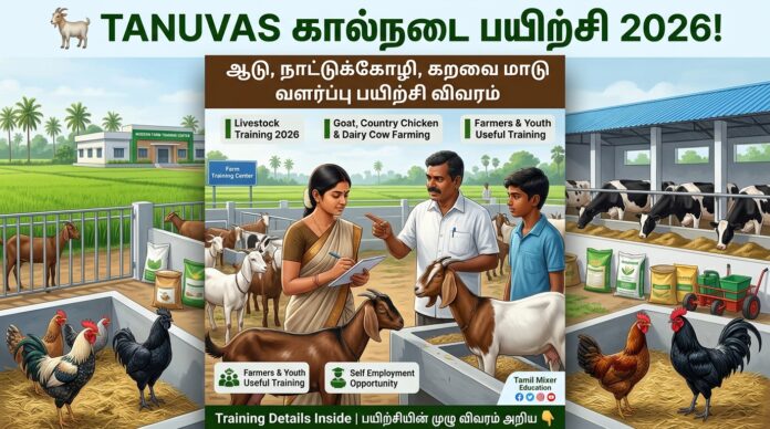 🐐 TANUVAS கால்நடை பயிற்சி 2026! ஆடு, நாட்டுக்கோழி, கறவை மாடு வளர்ப்பு பயிற்சி விவரம்