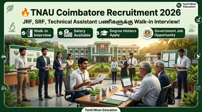 🔥 TNAU Coimbatore Recruitment 2026 – JRF, SRF, Technical Assistant பணிகளுக்கு Walk-in Interview