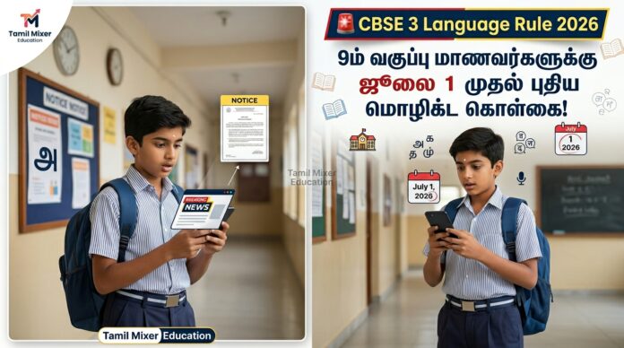 🚨 CBSE 3 Language Rule 2026: 9ம் வகுப்பு மாணவர்களுக்கு ஜூலை 1 முதல் புதிய மொழிக் கொள்கை!