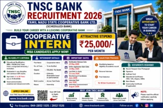 🏦 TNSC Bank Recruitment 2026: ₹25,000 சம்பளத்தில் Cooperative Intern வேலை – MBA Candidates Apply Now!
