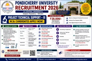 🧬 Pondicherry University Recruitment 2026: ₹28,000 சம்பளத்தில் Project Technical Support-III வேலை – M.Sc Candidates Apply Now!
