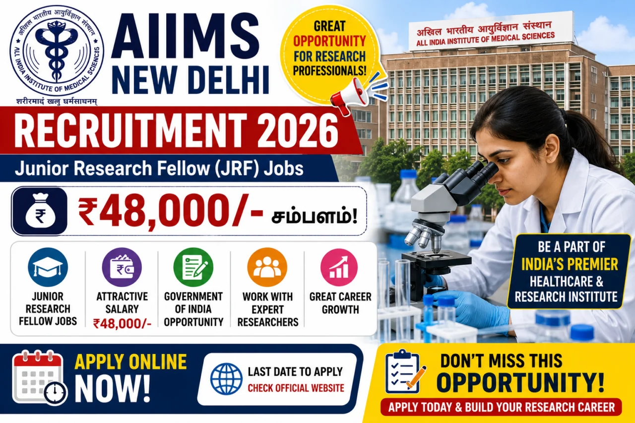 🧪 AIIMS New Delhi Recruitment 2026 – ₹48,000 சம்பளத்தில் Junior Research Fellow Jobs Apply Online!