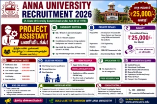🌱 Anna University Recruitment 2026: Project Assistant பணிக்கு ₹25,000 சம்பள வாய்ப்பு! B.Tech, M.Sc candidates Apply