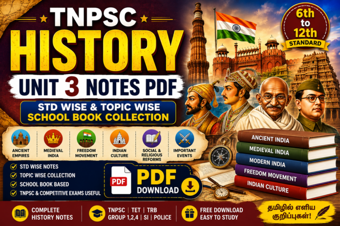 📜 TNPSC History Unit 3 Notes PDF Download – Std Wise & Topic Wise School Book Collection