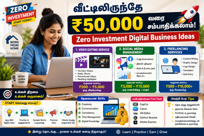 *💻 வீட்டிலிருந்தே ₹50,000 வரை சம்பாதிக்கலாம்! Zero Investment Digital Business Ideas*
