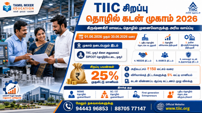 💼 Krishnagiri TIIC Loan Camp 2026: MSME தொழில் முனைவோருக்கு அரிய வாய்ப்பு!