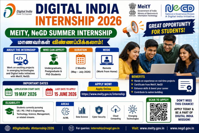 🚀 Digital India Internship 2026 – MeitY, NeGD Summer Internshipக்கு மாணவர்கள் விண்ணப்பிக்கலாம்!