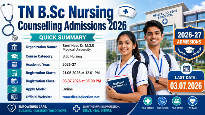 🩺 TN B.Sc Nursing Counselling 2026: 12th Students-க்கு Nursing Admission – Online Apply!