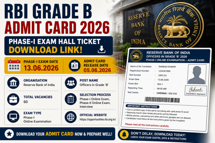 🏦 RBI Grade B Admit Card 2026 வெளியீடு: Phase-I Exam Hall Ticket Download Link!
