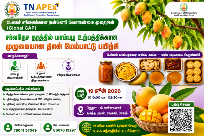 🥭 TN APEX Global GAP Mango Training 2026: சேலத்தில் மாம்பழ விவசாயிகளுக்கு சிறப்பு பயிற்சி!