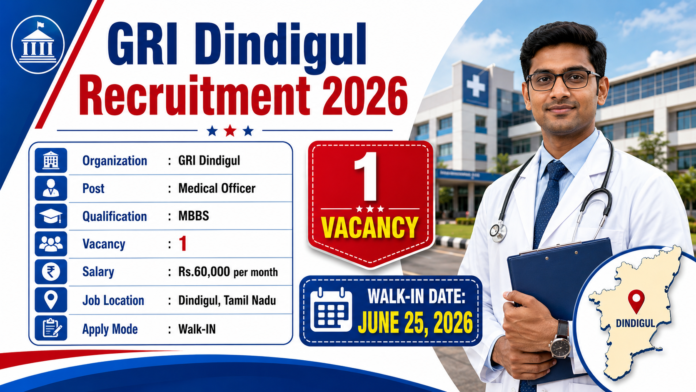 GRI Dindigul Recruitment 2026 🩺 MBBS முடித்தவர்களுக்கு ₹60,000 சம்பளத்தில் Medical Officer வேலை!