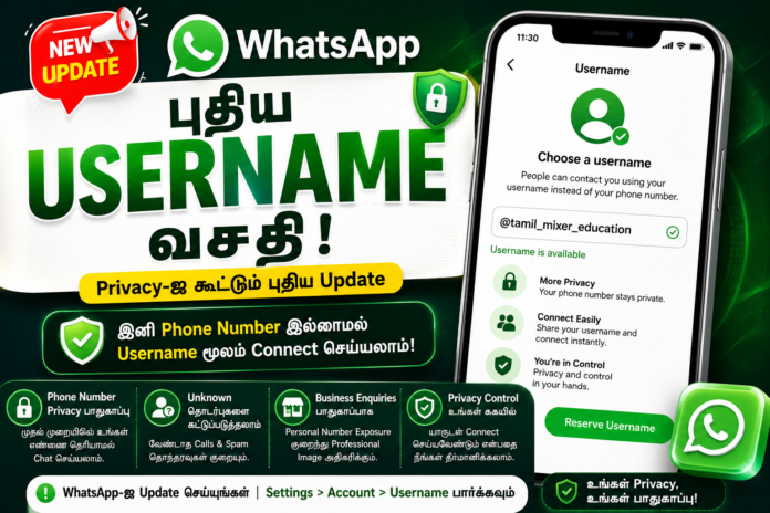 🟢 WhatsApp-ல் புதிய Username வசதி! Phone Number காட்டாமல் Chat செய்ய Privacy Update
