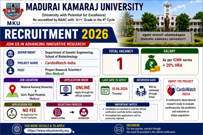 🔬 MKU Recruitment 2026: Project Research Scientist-I பணிக்கு Life Science Candidates விண்ணப்பிக்கலாம்!