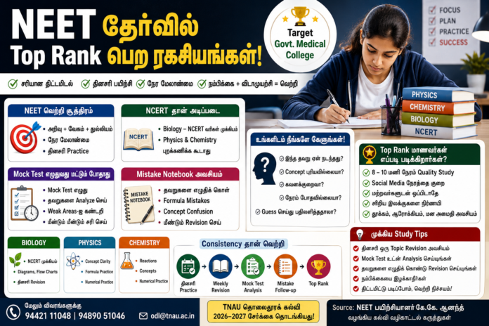 🩺 NEET Top Rank Tips 2026: தினசரி Practice தான் வெற்றிக்கான Secret!