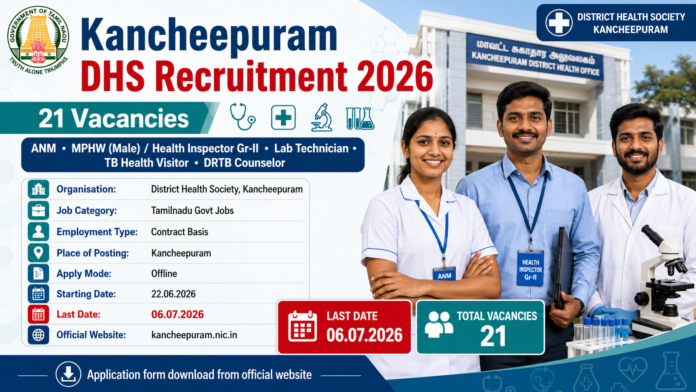 🏥 Kancheepuram DHS Recruitment 2026: 21 ANM, Health Inspector, Lab Technician பணியிடங்கள் – Offline Apply!