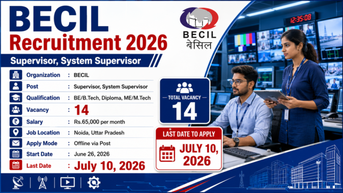 🏢 BECIL Recruitment 2026: ₹65,000 சம்பளத்தில் Supervisor வேலைவாய்ப்பு!