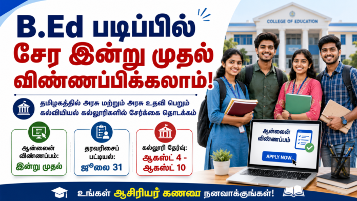 B.Ed Admission 2026 தொடக்கம்! 🎓 இன்று முதல் Online Apply – Rank List & College Choice Dates