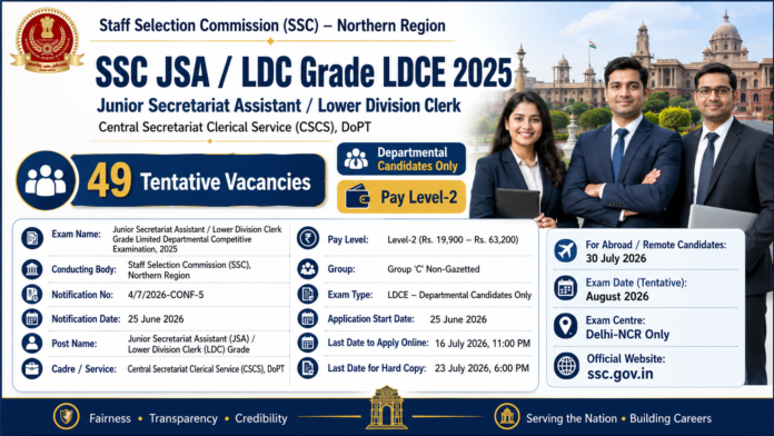 📝 SSC JSA LDC LDCE 2025: 49 காலியிடங்களுக்கு Departmental Exam அறிவிப்பு!