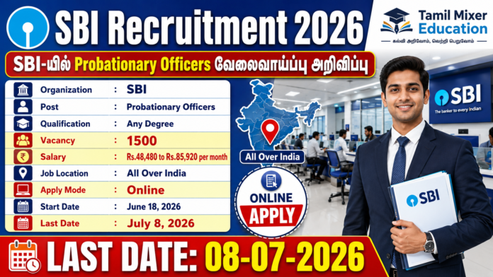 SBI Recruitment 2026 🔥 1500 Probationary Officer பணியிடங்கள் – Any Degree முடித்தவர்கள் விண்ணப்பிக்கலாம்!