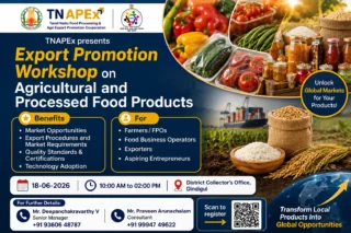 🌾 TNAPEx Export Promotion Workshop 2026: திண்டுக்கல்லில் விவசாய & Food Products ஏற்றுமதி பயிற்சி!