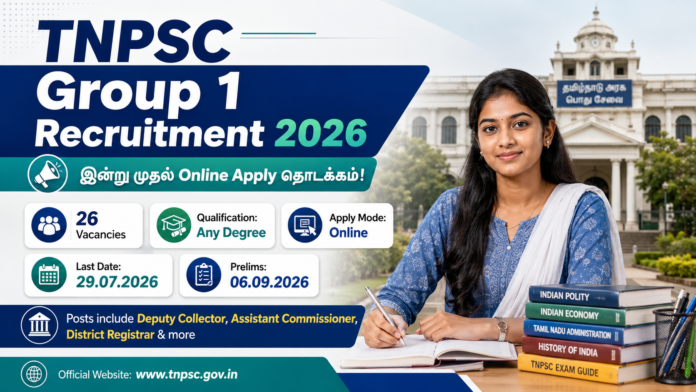 🔥 TNPSC Group 1 Recruitment 2026 – 26 காலியிடங்கள்! இன்று முதல் Online Apply தொடக்கம்