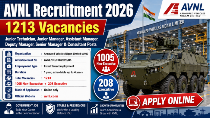 AVNL Recruitment 2026: பாதுகாப்புத் துறையில் 1,213 காலியிடங்கள் – ITI முதல் Engineering வரை Apply Online! 🛡️