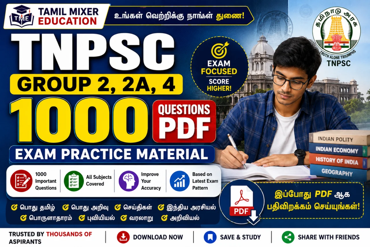 📘 TNPSC Group 2, 2A, 4 – 1000 Questions PDF | Exam Practice Material
