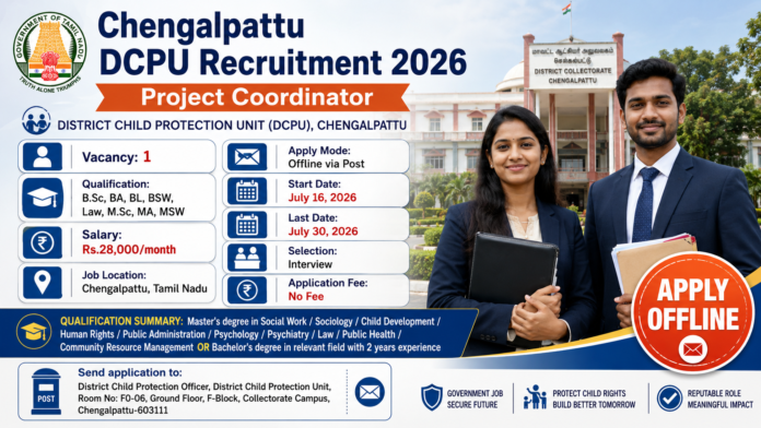 Chengalpattu DCPU Recruitment 2026: Project Coordinator பணிக்கு ₹28,000 சம்பளம் 👨‍💼