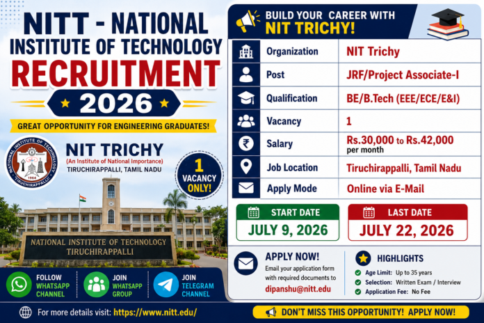 NIT Trichy Recruitment 2026: JRF / Project Associate பணிக்கு ₹42,000 வரை சம்பளம் 🔔