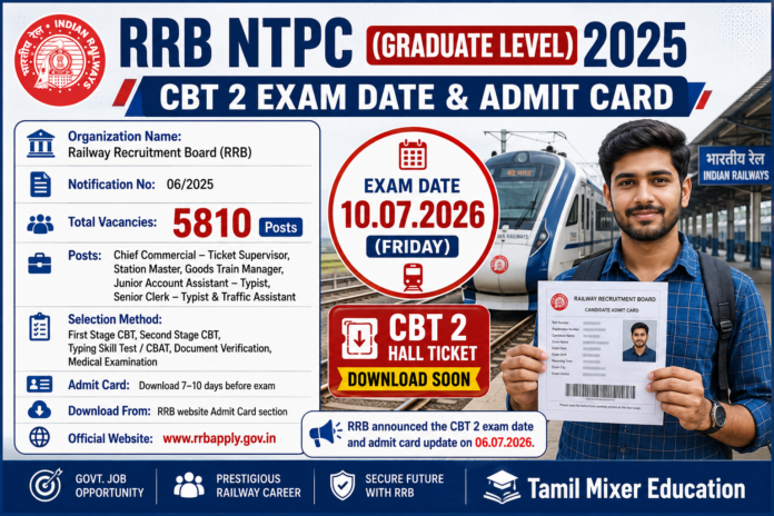 🚆 RRB NTPC Graduate Level CBT 2 Admit Card 2026 வெளியீடு! Exam Date, Hall Ticket Download Link இங்கே!