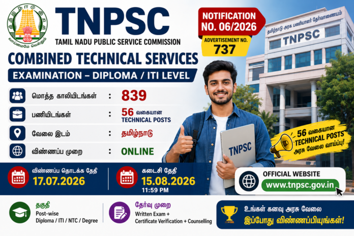 🔥 TNPSC CTSE Diploma/ITI Recruitment 2026 – 839 காலியிடங்கள்! Apply Online