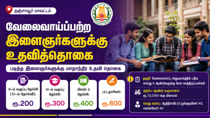 தஞ்சாவூர் இளைஞர்களுக்கு உதவித்தொகை! 🎓 Employment Exchange மூலம் மாதம் ரூ.600 வரை பெறலாம்