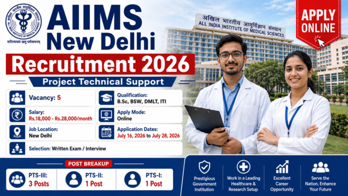 AIIMS Recruitment 2026: 5 Project Technical Support பணிகள்; ₹28,000 சம்பளம் 🏥