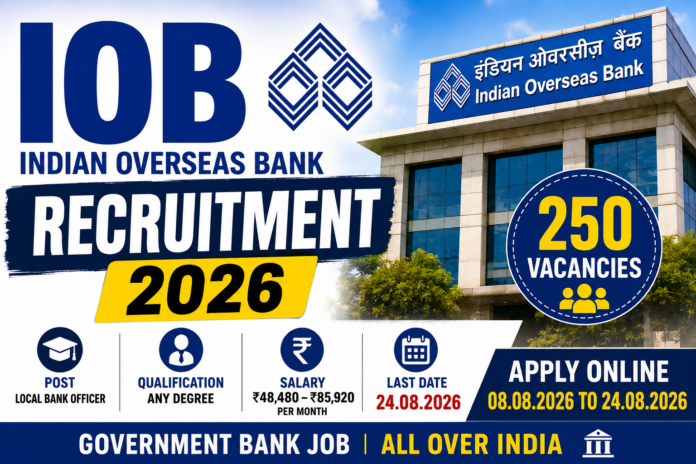 IOB Recruitment 2026: Any Degree தகுதியில் 250 Bank Officer பணிகள்; ₹85,920 வரை சம்பளம் 🏦