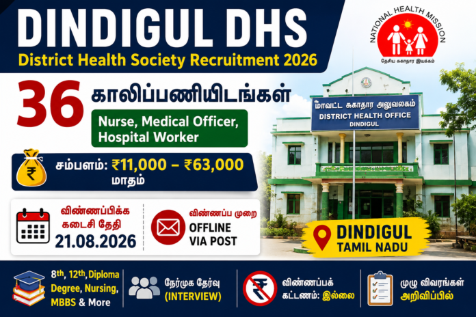Dindigul DHS Recruitment 2026: 36 காலியிடங்கள் – ₹63,000 சம்பளம்