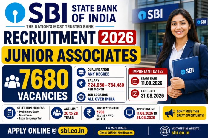 SBI Junior Associate Recruitment 2026: 7680 காலியிடங்கள் – Apply Online