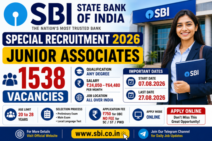 SBI Special Recruitment 2026: 1538 Junior Associate Vacancies – Apply Online