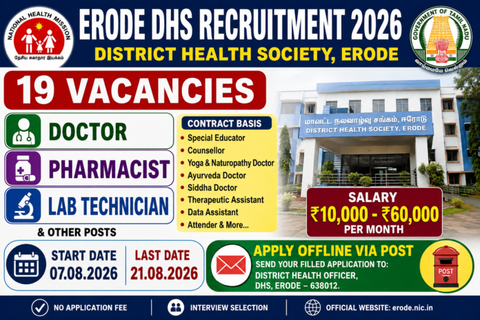 Erode DHS Recruitment 2026: 19 அரசு சுகாதார பணிகள்; ₹60,000 வரை சம்பளம் 🏥