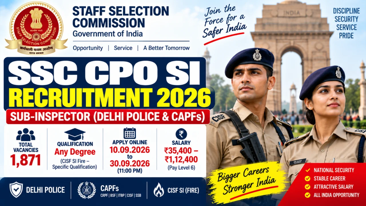SSC CPO SI Recruitment 2026: 1871 காலியிடங்கள் – Any Degree Apply