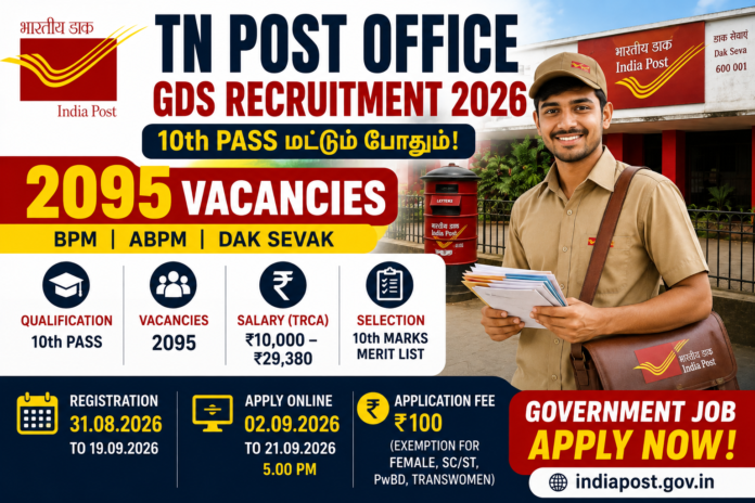 TN Post Office GDS Recruitment 2026: 2095 காலியிடங்கள் – 10th Pass Apply