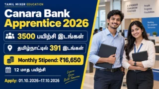 Canara Bank Apprentice Recruitment 2026 – 3500 பயிற்சி இடங்கள், தமிழ்நாட்டில் 391, மாத உதவித்தொகை ₹16,650