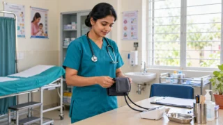 Coimbatore DHS Recruitment 2026 – மருத்துவமனையில் செவிலியரைக் காட்டும் AI விளக்கப்படம்