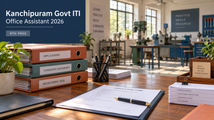 Kanchipuram Govt ITI Recruitment 2026 அலுவலக உதவியாளர் பணிக்கான கோப்புகள் மற்றும் தொழிற்பயிற்சி பின்னணி விளக்கப்படம்