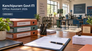 Kanchipuram Govt ITI Recruitment 2026 அலுவலக உதவியாளர் பணிக்கான கோப்புகள் மற்றும் தொழிற்பயிற்சி பின்னணி விளக்கப்படம்